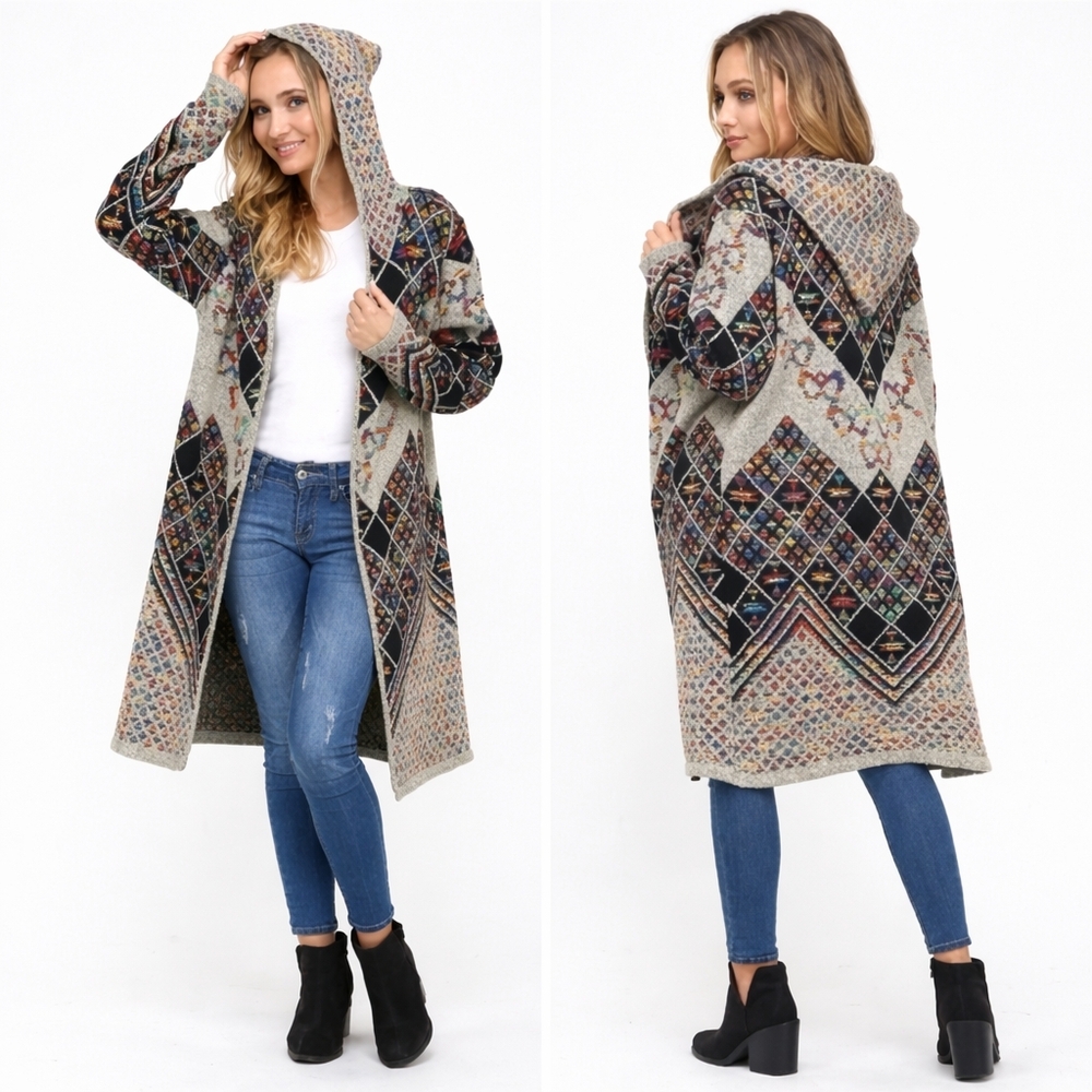 Anthropologie Northern Angel Boho Aztec Hooded Cardigan Duster Large